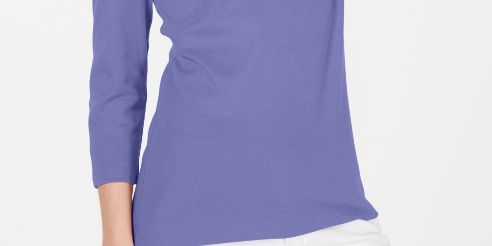 Karen Scott Women's Petite Cotton Scoop-Neck Top Purple Size PM
