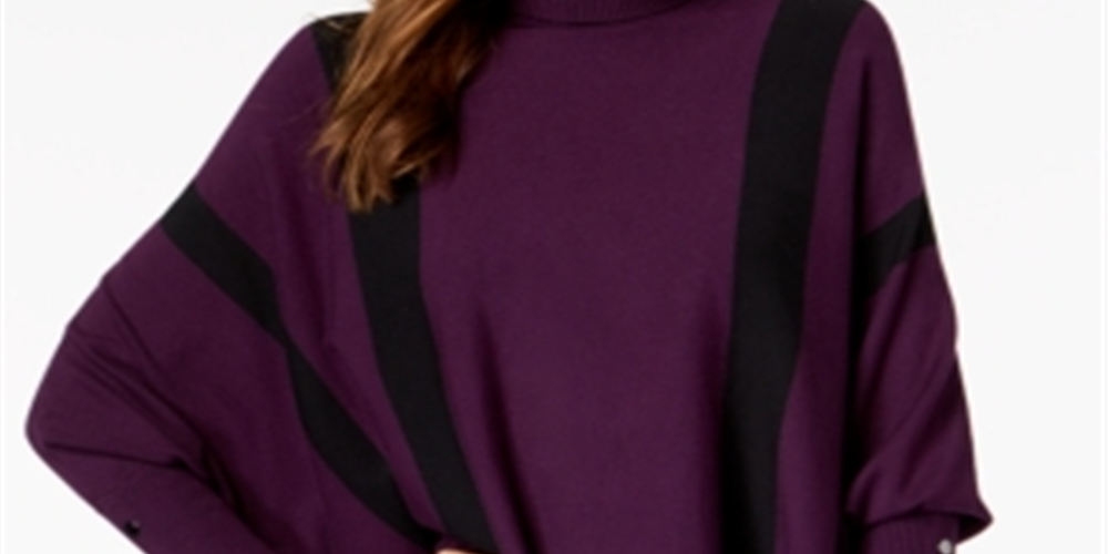 Alfani Women's Striped Poncho Sweater Purple Size Petite Large