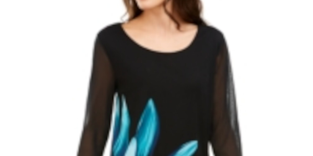 Alfani Women's Floral Print Tunic Black -Aqua Size Petite S