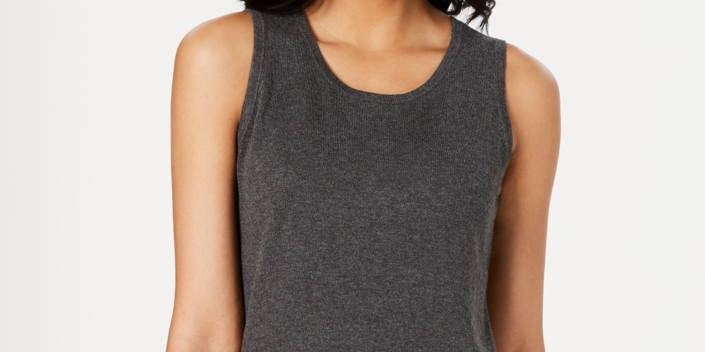Charter Club Women's Sleeveless Crew-Neck Sweater Dark Gray Size X-Small