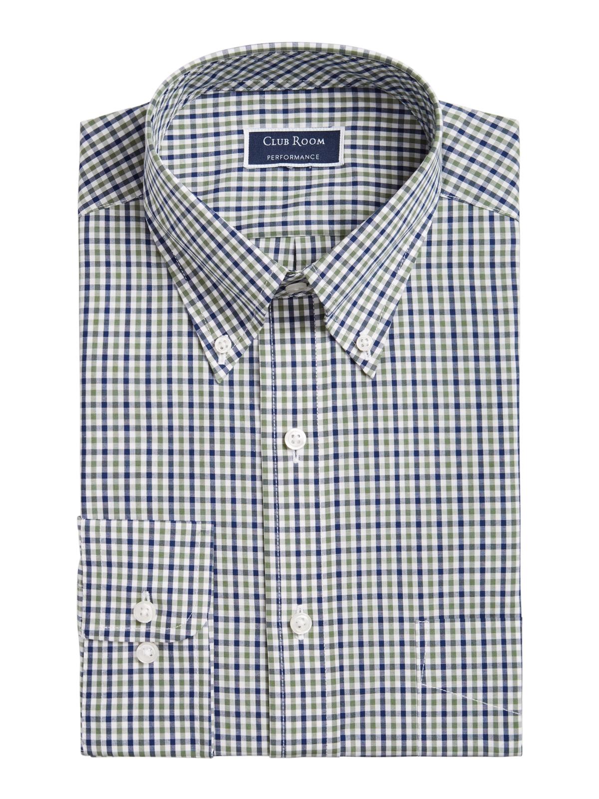 Club Room Men's Plaid Long Sleeves Dress Shirt Olive/Navy Size XL 17