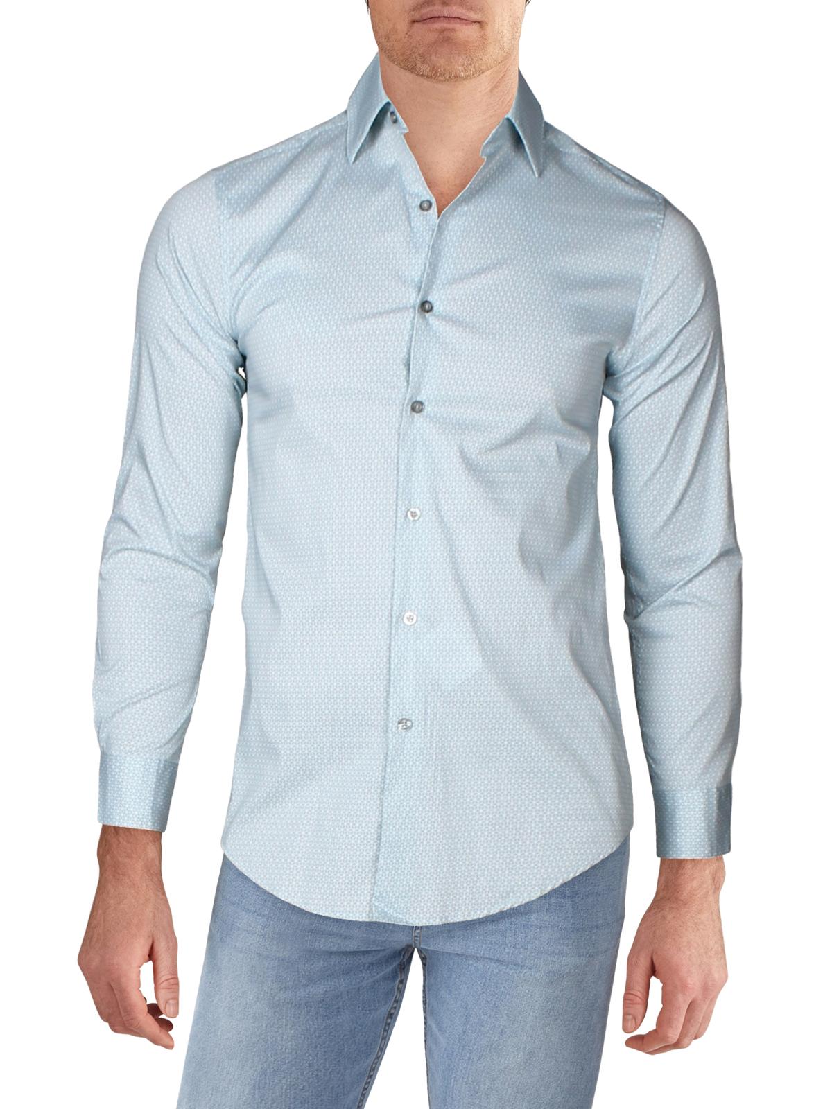 Alfani Men's Cube Suit Seprate Button Down Shirt Green -White size L