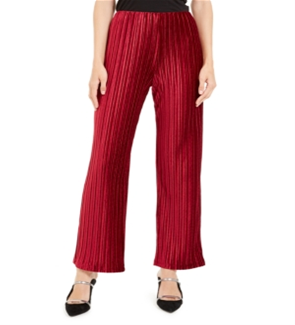 Alfani Women's Pleated Velvet Pants Red Size Petite