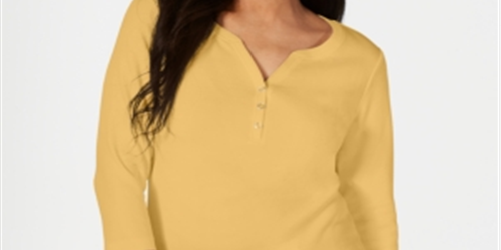 Karen Scott Women's Cotton Henley Shirt Brown Size Petite Medium