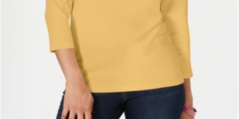 Karen Scott Women's Cotton Henley Shirt Brown Size Petite Medium