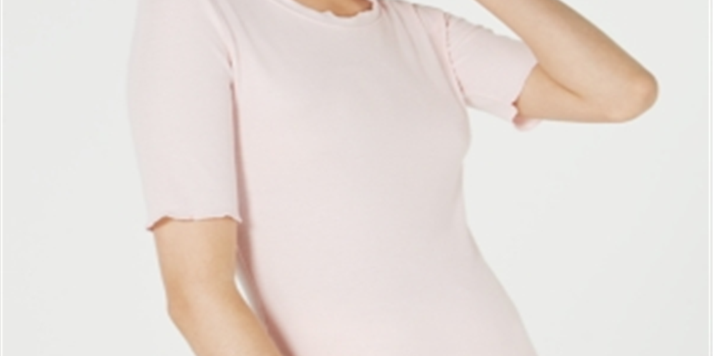 Maison Jules Women's Crewneck Elbow Sleeve Top Pink Size X-Small