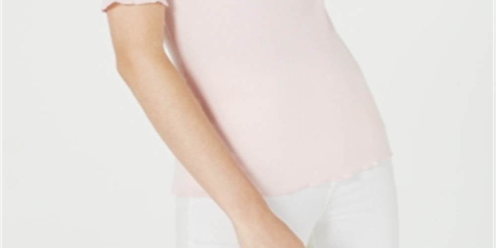 Maison Jules Women's Crewneck Elbow Sleeve Top Pink Size X-Small