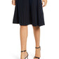 Anne Klein Women's Striped Below the Knee Pleated Skirt Black Size Large
