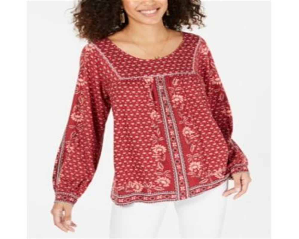 Style & Co Women's Printed Peasant Top Red Floral Size Petite XL