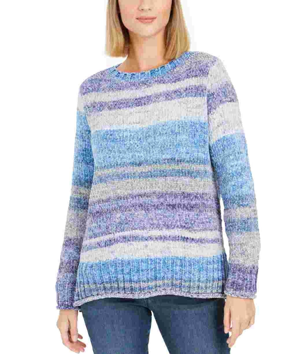 Style & Co Women's Ombre Long Sleeve Crew Neck Sweater Blue Size Large
