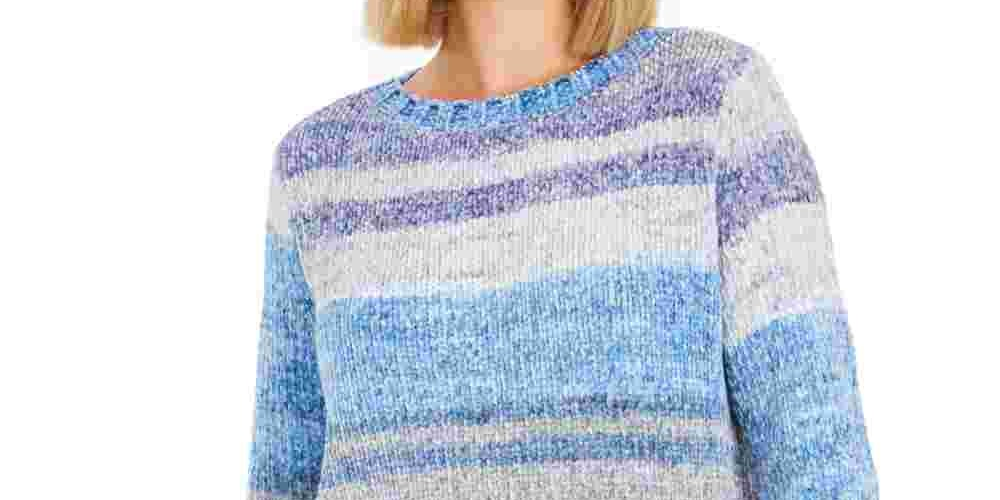 Style & Co Women's Ombre Long Sleeve Crew Neck Sweater Blue Size Large