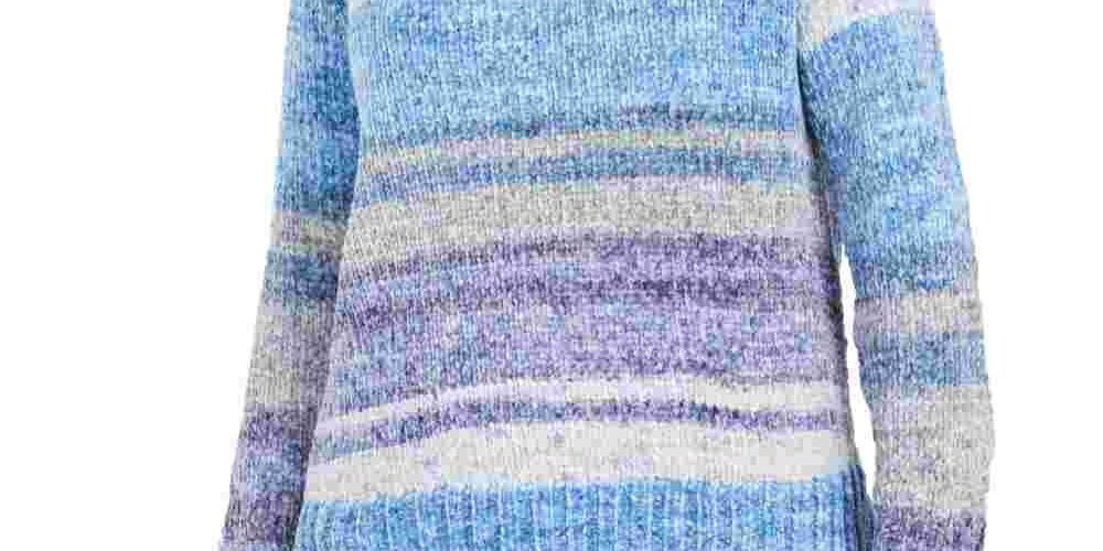 Style & Co Women's Ombre Long Sleeve Crew Neck Sweater Blue Size Large