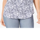 Charter Club Women's Floral-Print Pleated Neck Top White Size X-Large
