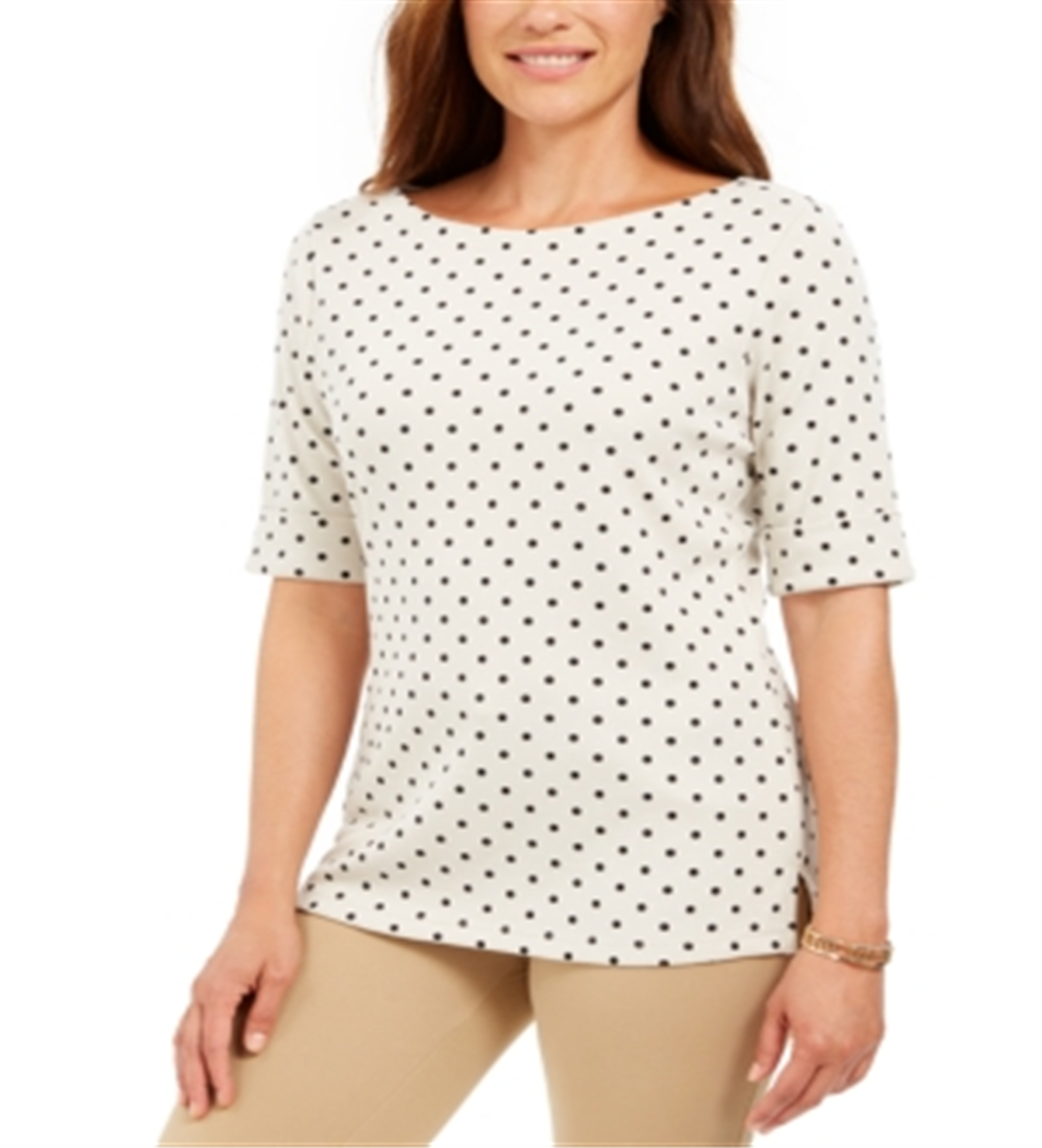 Karen Scott Women's Polka Dot Top Sand Size Petite L