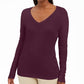 JM Collection Women's Embellished-Sleeve V-Neck Sweater Dark Purple Size Large
