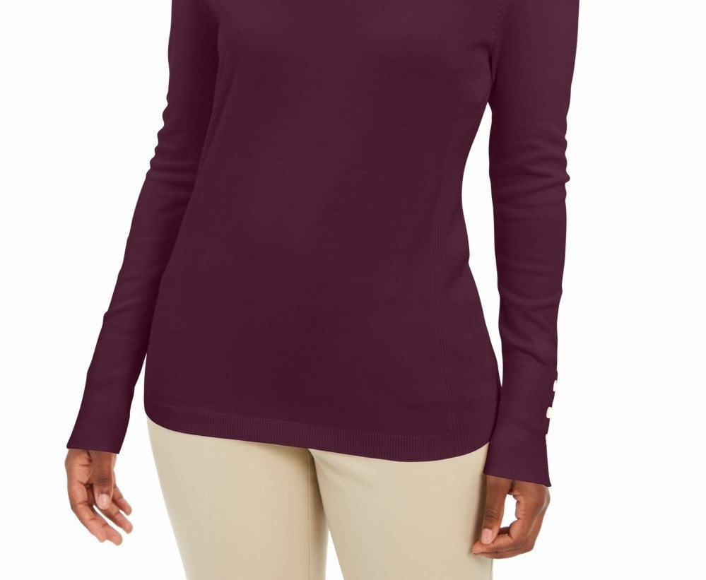 JM Collection Women's Embellished-Sleeve V-Neck Sweater Dark Purple Size Large