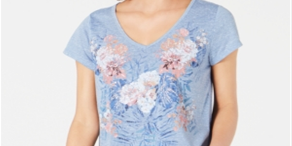 Style & Co Women's Graphic Print Top Blue Size Petite L