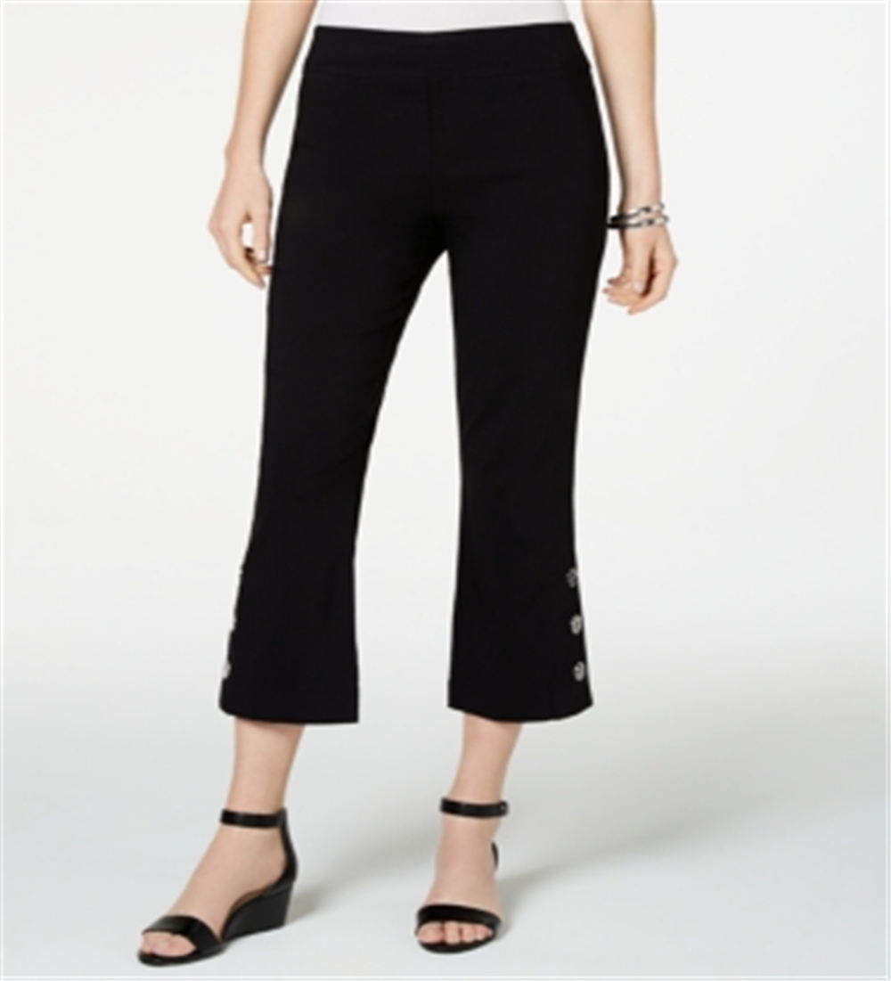 JM Collection Women's Cropped Button Trim Flare Pants Black Size Petite L