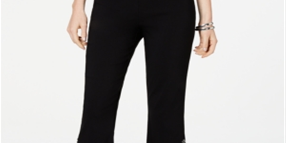 JM Collection Women's Cropped Button Trim Flare Pants Black Size Petite L