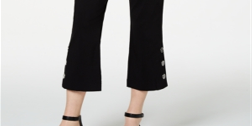 JM Collection Women's Cropped Button Trim Flare Pants Black Size Petite L
