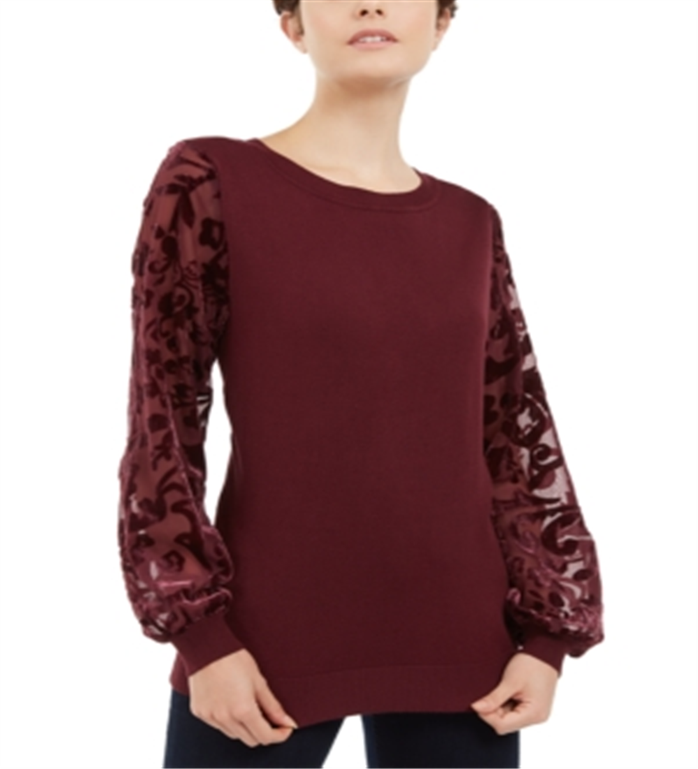 INC International Concepts Women's Velvet Burnout Sleeve Sweater Red Size X-Large