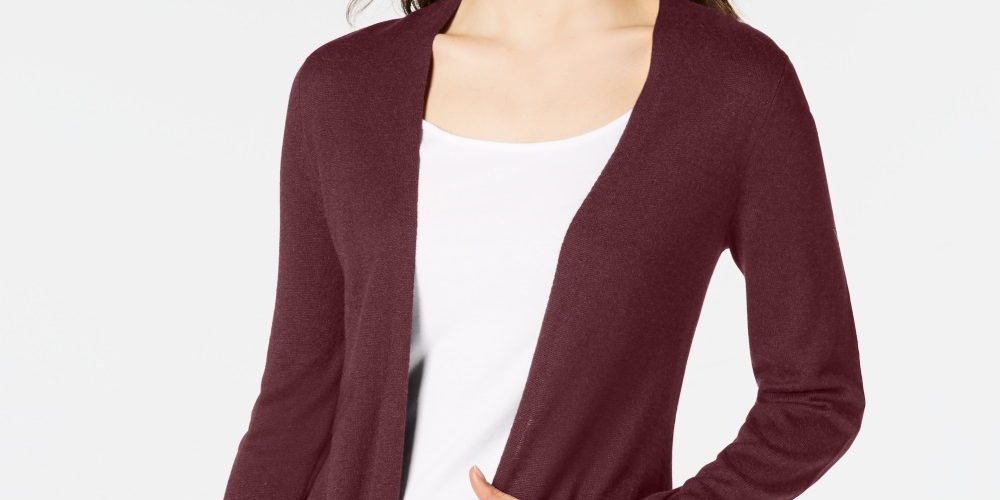 Maison Jules Women's Long Open-Front Jersey Cardigan Sweater Wine Size XX-Large