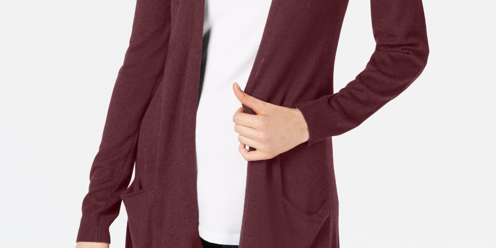 Maison Jules Women's Long Open-Front Jersey Cardigan Sweater Wine Size XX-Large
