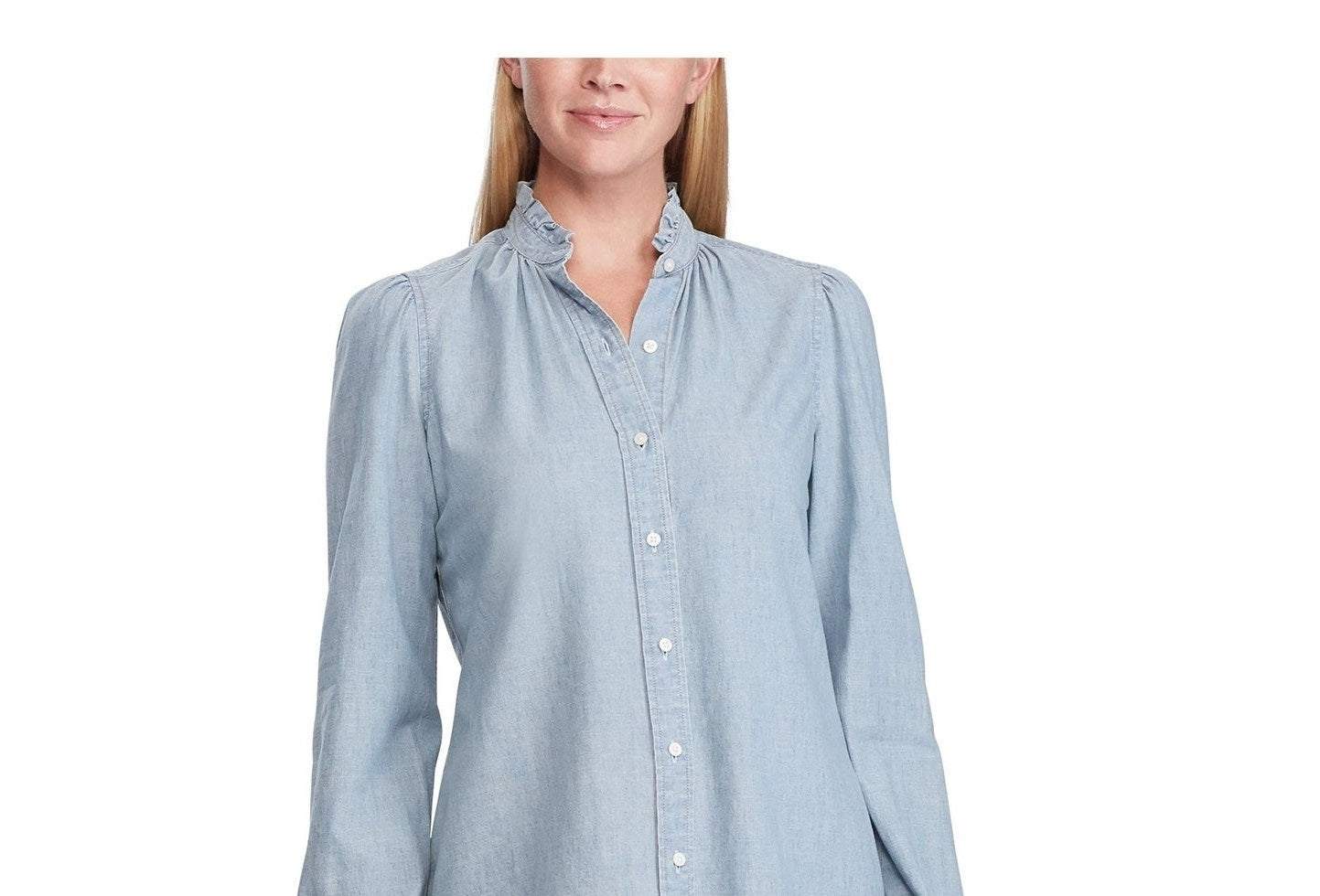 Ralph Lauren Women's Blue Cuffed V Neck Button up Top Navy Size X-Large