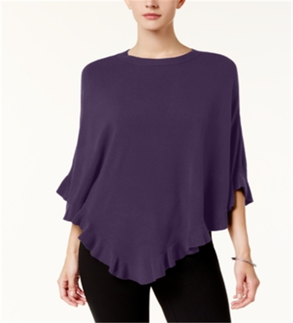Karen Scott Women's Luxsoft Ruffled Poncho Purple Size Petite L