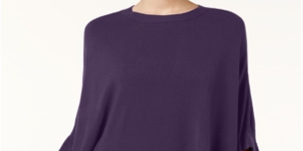 Karen Scott Women's Luxsoft Ruffled Poncho Purple Size Petite L