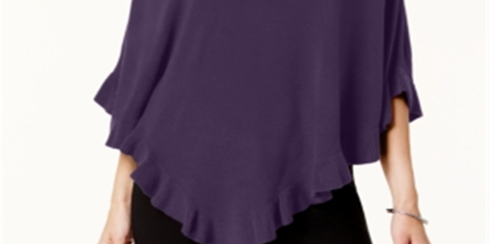 Karen Scott Women's Luxsoft Ruffled Poncho Purple Size Petite L