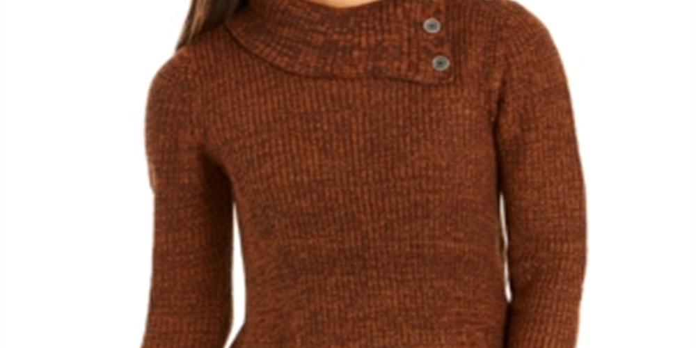 Style & Co Women's Envelope Neck Sweater Brown Size Petite L