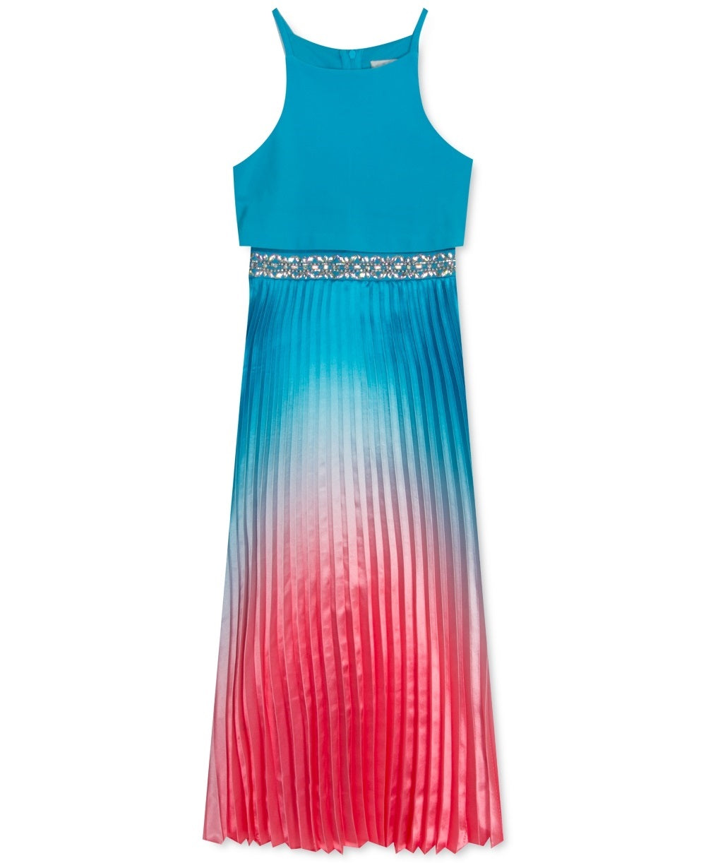 Rare Editions Big Girls Ombre Pleated Charmeuse Dress Navy Size 7
