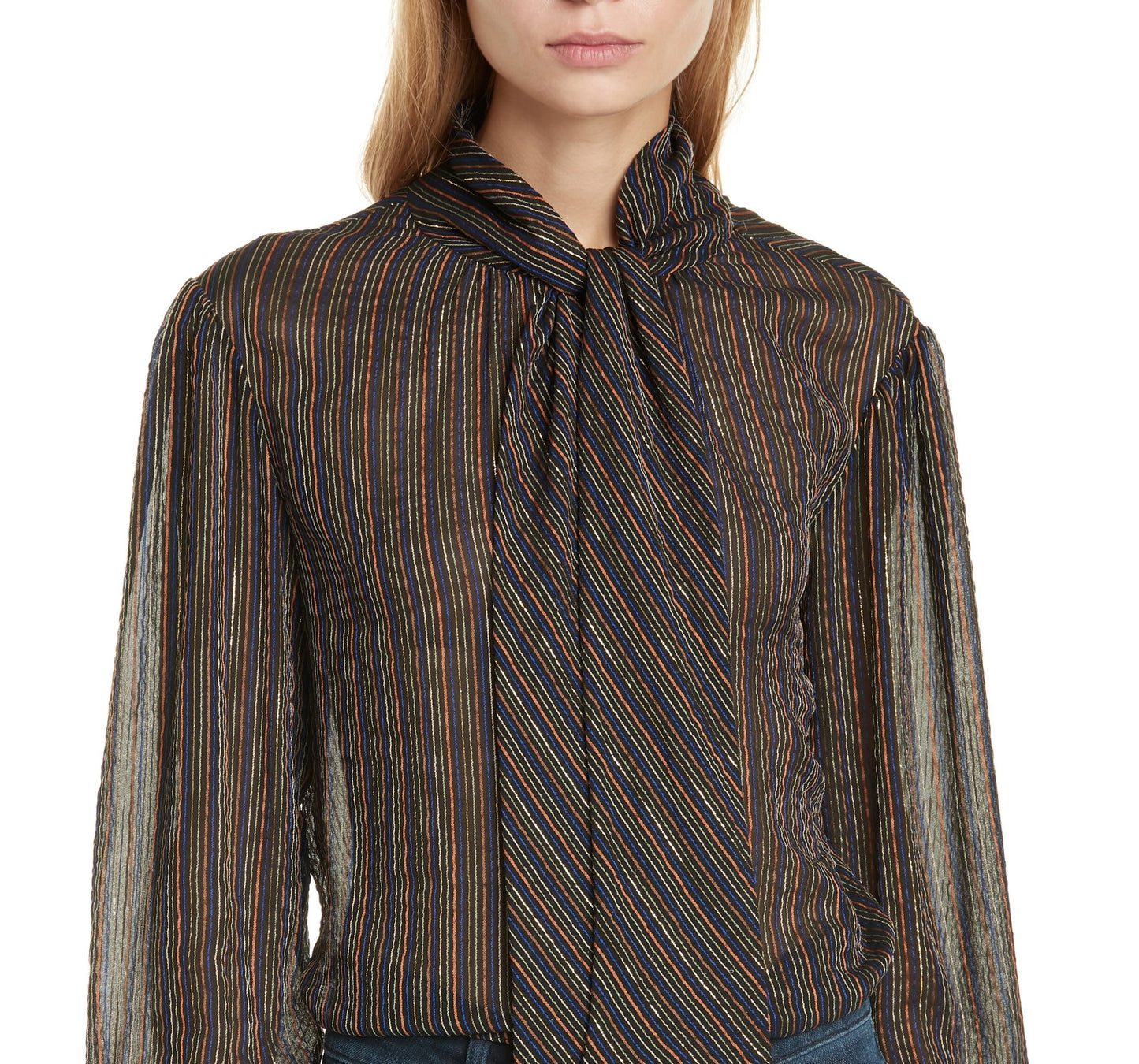 Rebecca Women's Taylor Long Sleeve Lurex Stripe Top Clothing Charcoal Size 4