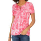 Tommy Hilfiger Women's Cotton Lace-Up Tie-Dyed T-Shirt Pink Size X-Large