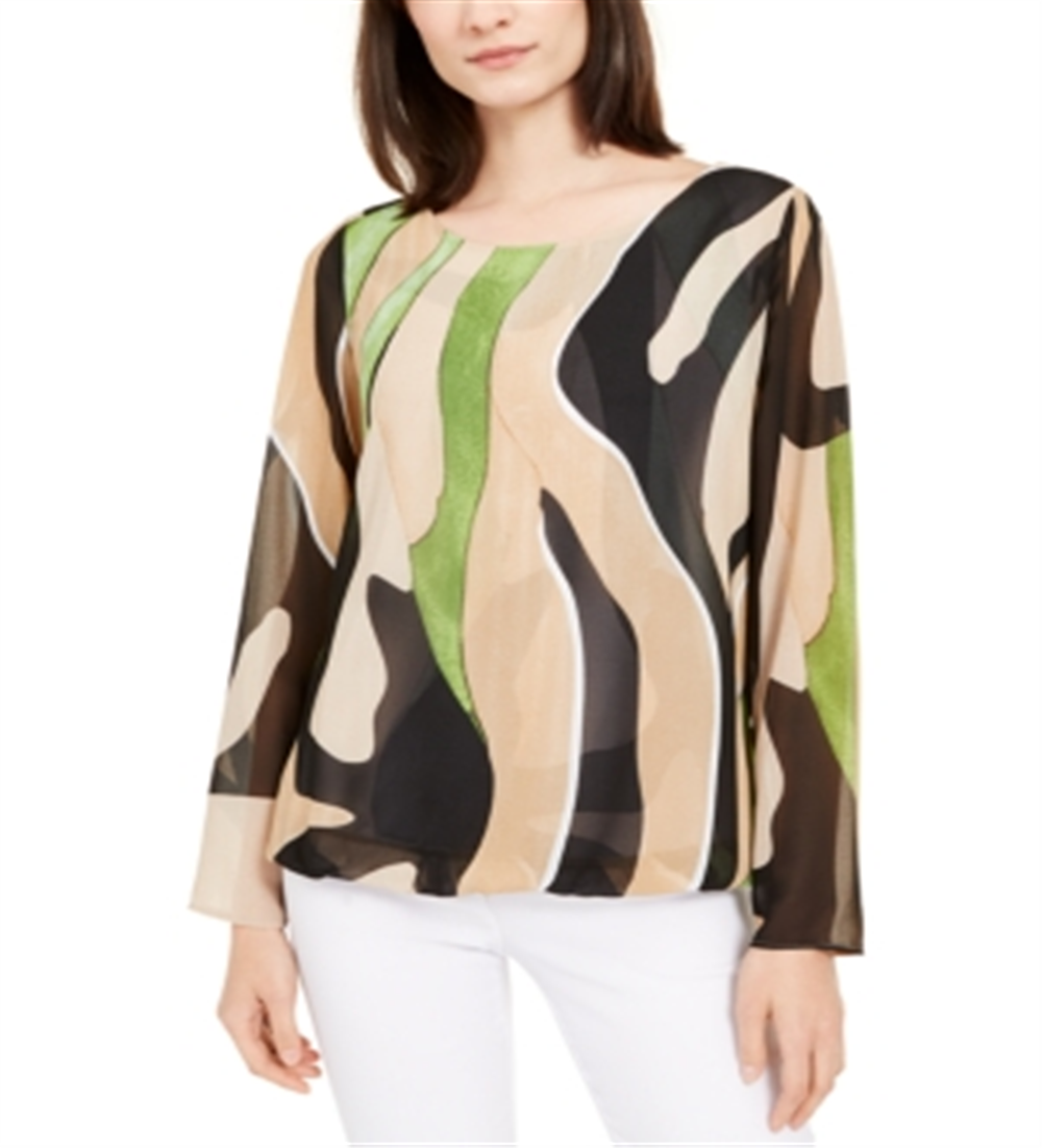 Alfani Women's Printed Angel Sleeve Top Caramel Combo Size Petite XL