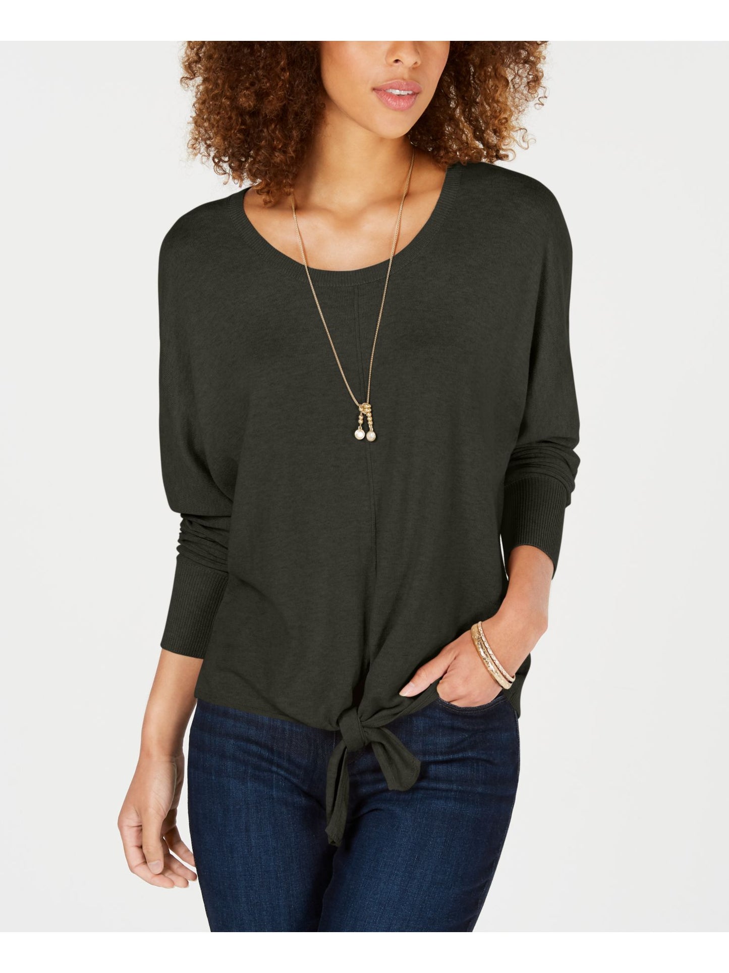 Style & Co Women's Tie Front Sweater Gray Size Petite M