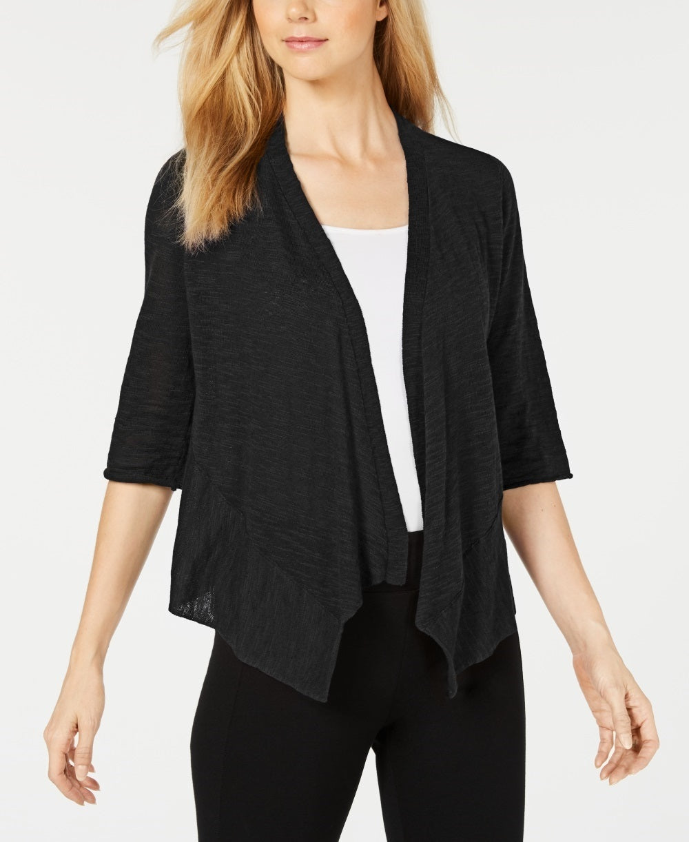 Alfani Women's Petite Linen Open-Front Cardigan Black Size PM