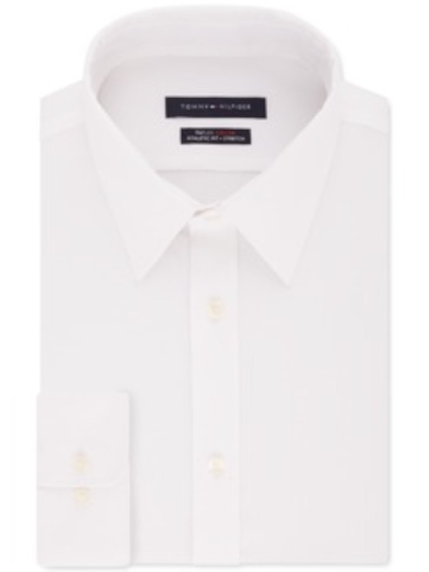 Tommy Hilfiger Men's Athletic Fit Performance Stretch Th Flex Collar Solid Dress Shirt White Size 17-36/37