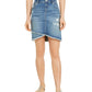 INC International Concepts Women's Destructed Fray-Trim Crossover-Hem Denim Skirt Blue Size 10