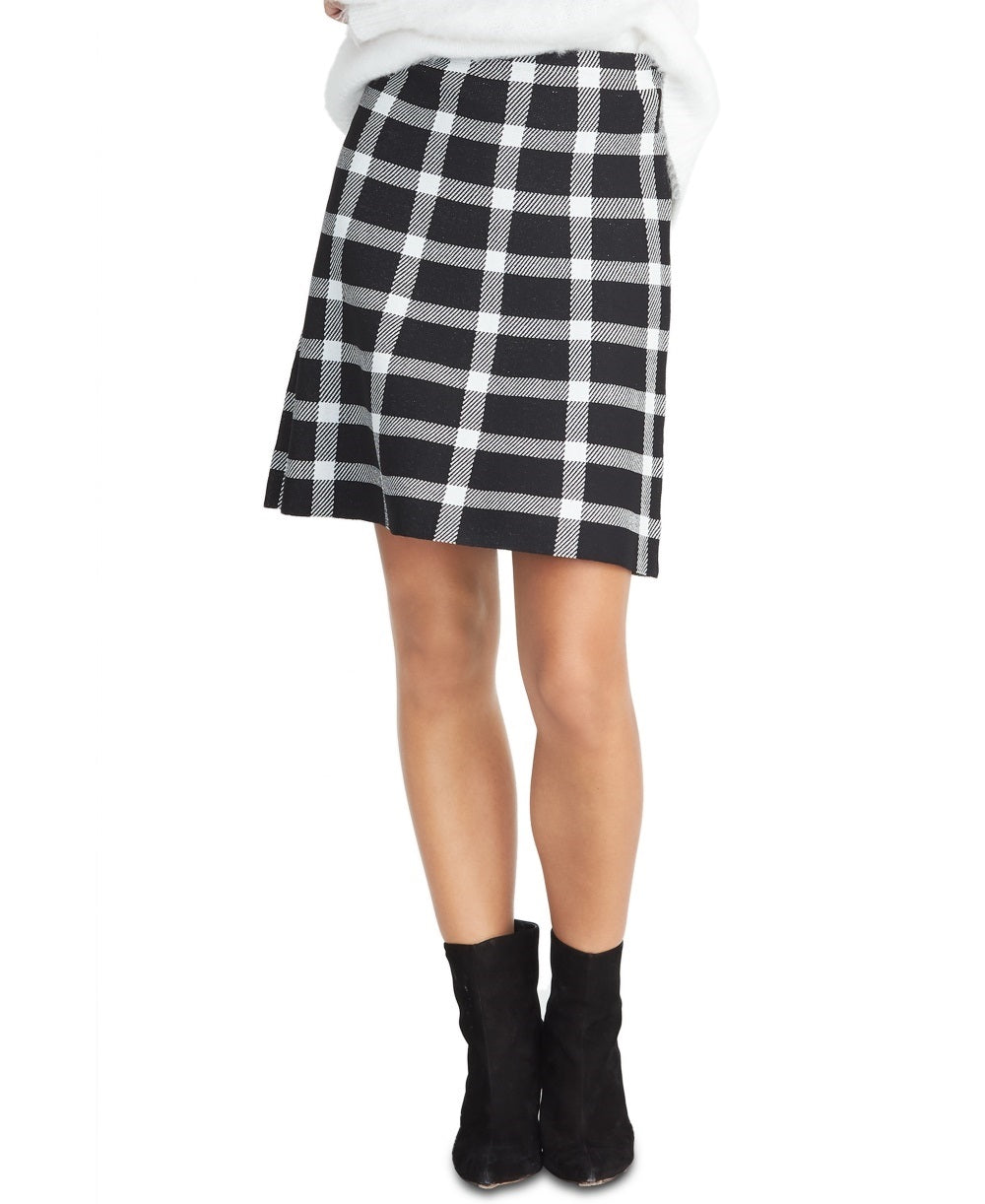 Rachel Roy Women's Brooks Plaid Sweater Skirt Black Size X-Large