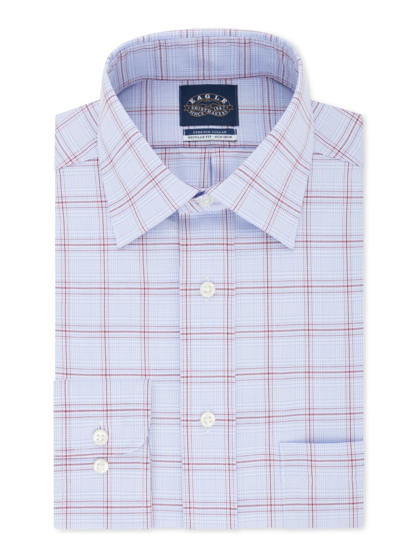 Eagle Men's Classic Regular Fit Non Iron Stretch Collar Check Dress Shirt Blue Size XL