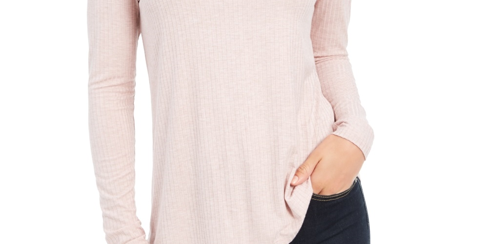 Charter Club Women's Heathered Ribbed Turtleneck Top Pink Size X-Small