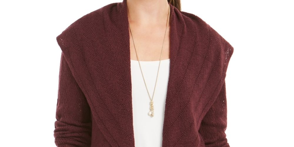 Style & Co Women's Pointelle Cardigan Purple Size XX-Large