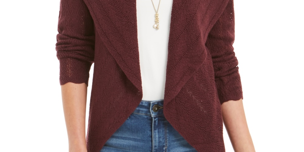 Style & Co Women's Pointelle Cardigan Purple Size XX-Large