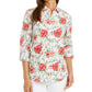 Charter Club Women's Printed Button Front Roll Tab Sleeve Top Pink Size Petite Small