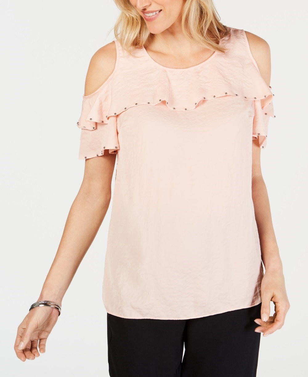 JM Collection Women's Ruffled Off The Shoulder Top  Orange Size Small