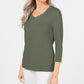 Karen Scott Women's Cotton V Neck Button Trim Top Green Size Small