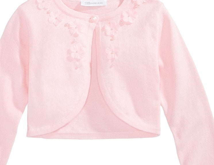 Bonnie Jean Little Girl's Floral Trim Cotton Cardigan Pink Size 6