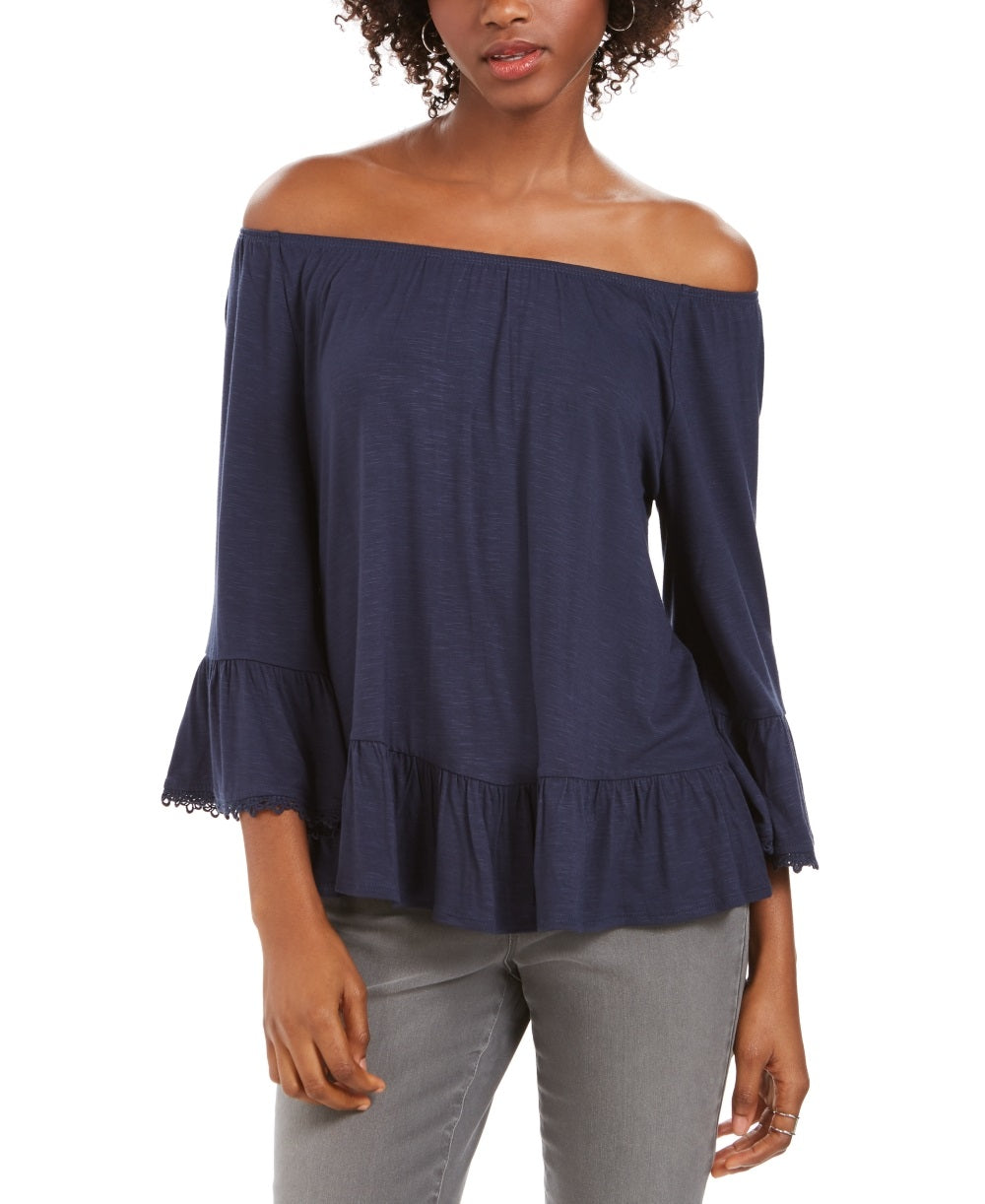 Style & Co Women's Off The Shoulder Bell Sleeve Top Blue Size XX-Large